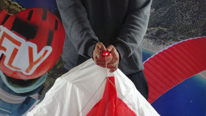 Measuring paraglider lines with laser.